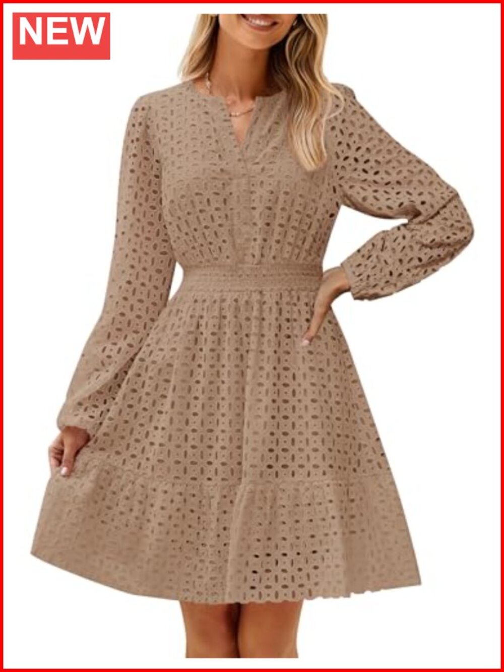Viscose Babydoll Mini Dress with Eyelet Embroidery